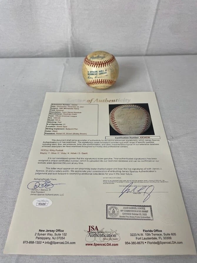 1987 Twins championship team signed baseball JSA LOA - Image 1 of 4