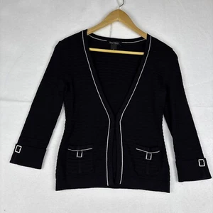 WHITE HOUSE BLACK MARKET schwarz & weiß Hakenverschluss Schnalle Acc Cardigan Pullover S - Bild 1 von 9