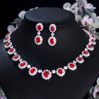 Silver Plated Drop Earrings and Necklace Wedding Brides Cubic Zircon Jewelry Set