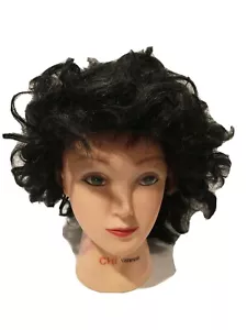 Vintage Kanekalon Japanese Modacrylic Fiber Short Wig Made in Korea Black Large - Picture 1 of 10