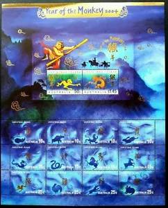 Australia Year Of The Monkey 2004 Chinese Zodiac Lunar Journey 西游记 (sheetlet MNH - Picture 1 of 5