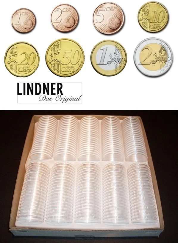 LINDNER Münzkapseln Münzenkapseln Münzdosen für Euro 1Ct-25€ wählbar VPE 100 St.