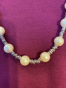 Chaps Faux Pearls And Silver Tone Beads Necklace 24” Jewelry Fashion Classic - Picture 1 of 5