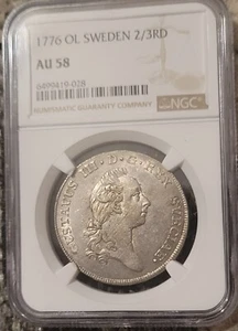 1776OL Sweden 2/3Ricksdaler AU58 NGC 152k Mntd Obv Die Clash! 3 Graded Higher! - Picture 1 of 5