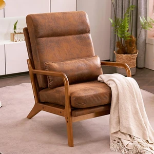 Accent Chair with Cushion, Mid-Century Modern Upholstered Single Reading Armchai - Picture 1 of 7