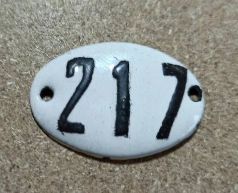 Vintage Enamel Sign Number 217 White House Door Plate Metal Porcelain Tin Cover