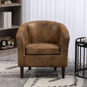 CAMDEN PREMIUM BROWN AIR SUEDE LEATHER TUB CHAIR ARMCHAIR DINING LIVING ROOM - Picture 1 of 9