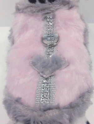 Softgeschirr warm Kunst Fell rosa Chihuahua Plüsch grau Herz Glitzer XS S M - Bild 1 von 4