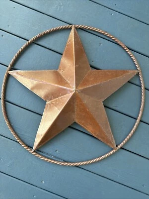 24" Metal Barn Star With Rope Ring Wall Mounted Plaque Sign Rustic Brown - Image 1 of 4