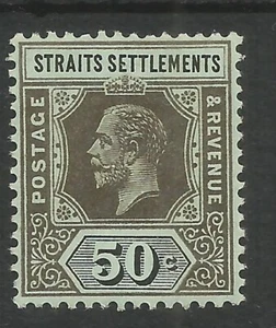 MALAYA - ESTRECHO 1912-23, 50c Negro sobre azul-verde, parte posterior oliva, SG 209a, LMMint - Imagen 1 de 1