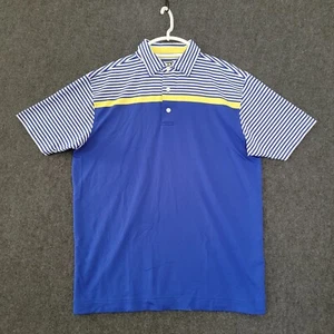 Footjoy Polo Shirt Mens Large Blue Yellow White Striped Athletic Fit Golf Casual - Picture 1 of 8