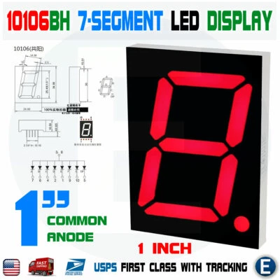 1 Inch 7-Segment Red LED Display Common Anode Large 10106BH Digital Tube - Image 1 of 4