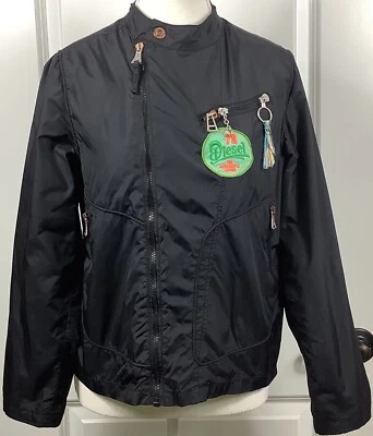 Diesel Women’s Nylon Jacket Size Large Wind Rain Zippers Patch Navy Blue - Image 1 of 4