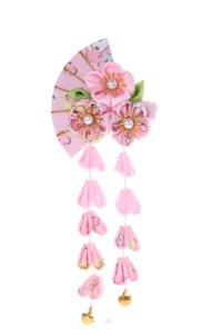 C-120-1 Rosa Fächerform Sakura Stoff Blumen Haarclip Spange Japan Geisha Kimono - Bild 1 von 7