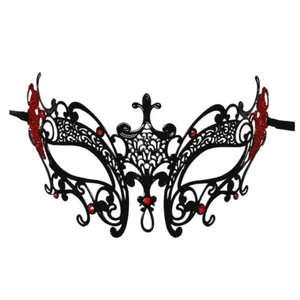 Rote Kristalle Glitzer schwarz Laser geschnitten Metall Fleur de Lis Maskerade Maske - Bild 1 von 3