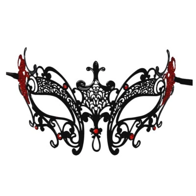 Red Crystals Glitter Black Laser Cut Metal Fleur de Lis Masquerade Mask - Image 1 of 3