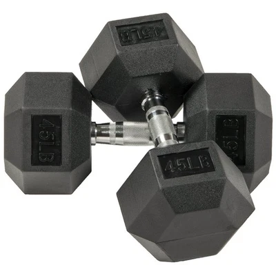 BalanceFrom Rubber Encased Hex Dumbbells, 45 lbs Pair, Black