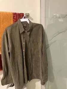 Neiman Marcus Polyester olive long sleeve button down  Shirt men's adult XXl 2xl - Picture 1 of 3
