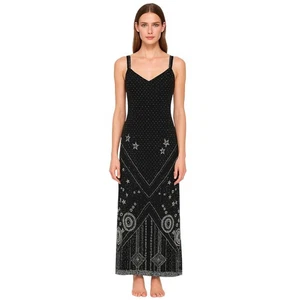 Vintage Platinum Dorothy Schoelen Black Whimsey Goth Celestial Maxi Dress Lg - Bild 1 von 10