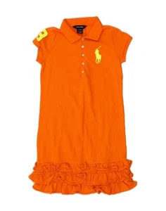 RALPH LAUREN Girls Graphic Polo Dress 13-14 Years Large Orange Cotton HJ14 - Picture 1 of 4