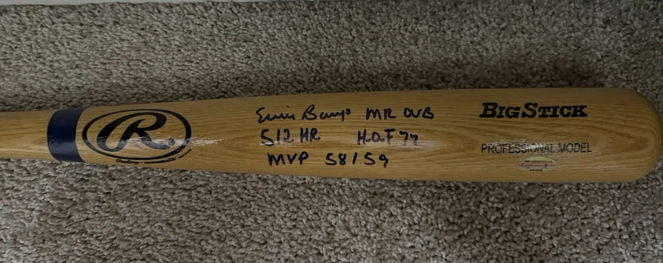 ¡¡Bate Stat Bat firmado por Ernie Banks Chicago Cubs!! Impresionante autógrafo HOF Foto 1 de 3