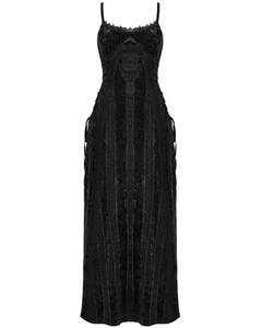 Punk Rave Daily Life Womens Long Gothic Crushed Velvet Applique Maxi Dress Black - Picture 1 of 13