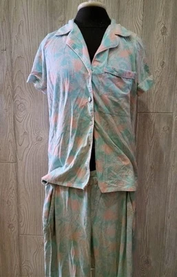 Nuevo con etiquetas Conjunto de pijama Soft Surroundings S jardín fiesta recortado cachemira rosa aguamarina #95195 Foto 1 de 4