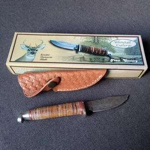 NIB Frost Cutlery Stacked Fixed Knife 3.75" Stainless Blade Brown Leather Handle - Picture 1 of 9