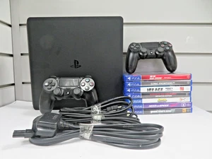 CONSOLE SONY PLAYSTATION 4 SLIM 500GB NERA CON 2XCONTROLLER CON CAVI CON GIOCHI - 6YT - Foto 1 di 20