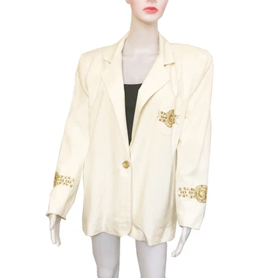 Chaqueta Blazer Vintage Años 80 The Icing Blanco Cuentas Doradas Bordadas Talla M Foto 1 de 4