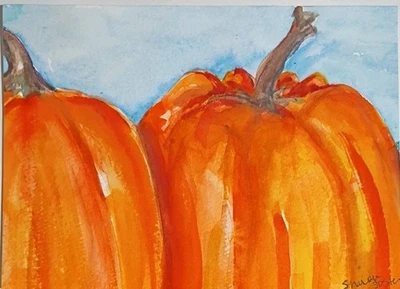 5x7 Pumpkins, Fall, Halloween Original Watercolor Painting, horizontal - Image 1 of 3