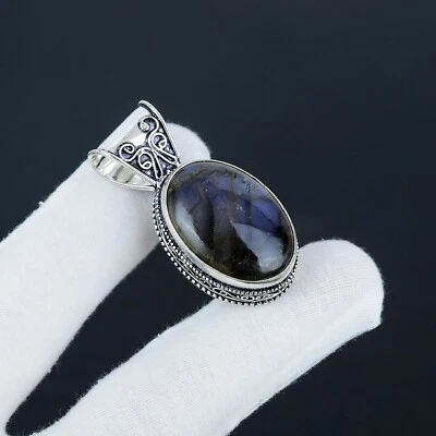Pietra Labradorite Fatto a Mano 925 Pendente Argento Sterling Per Valentine's - Immagine 1 di 4