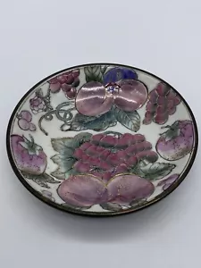 Vintage Toyo Made in China Ceramic And Brass Decorative Dish Plate Plums Grapes - Picture 1 of 6