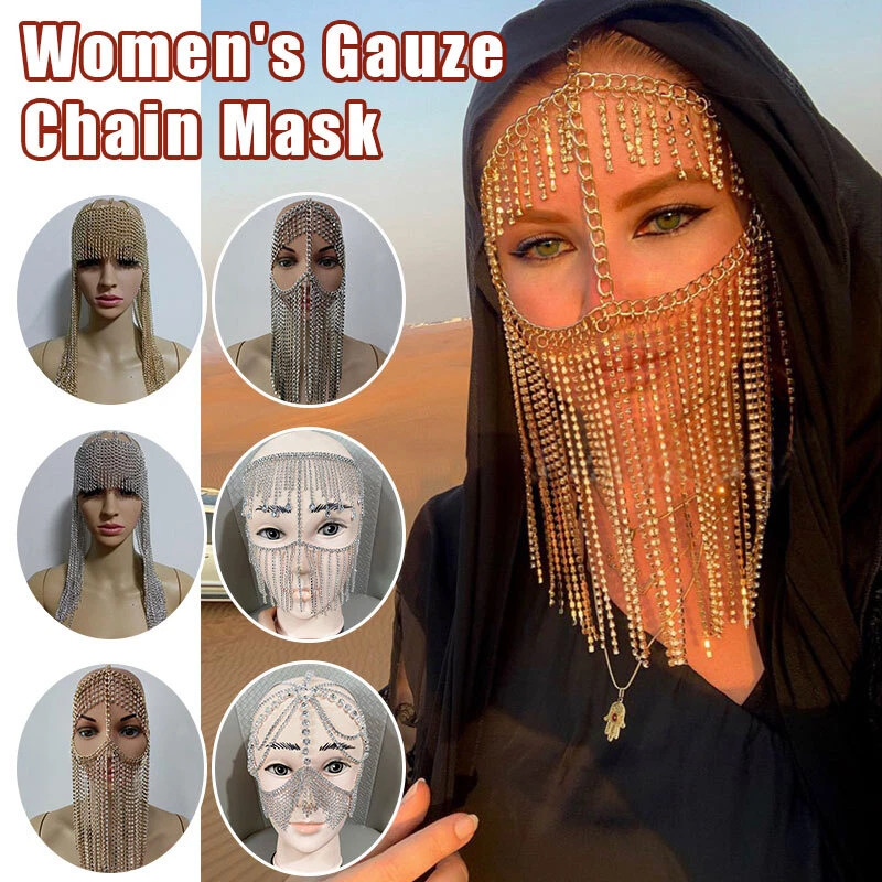 Veil Chain Mask Headwear Rhinestone Tassel Jewelry Dance Mask Women - Image 1 of 4