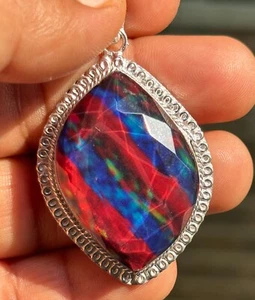 Natural 96 Ct Ammolite Silver Pendant Doublet Organic Certified Gemstone - Picture 1 of 5