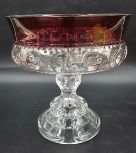 Vintage Indiana Glas Kings Crown Preiselbeere ausgestellter Rand Daumenabdruck Kompott Schale - Bild 1 von 11