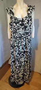 FRENCH CONNECTION Maxikleid schwarz weiß geblümt ärmellos fließend Gr. 12 NEU - Bild 1 von 4