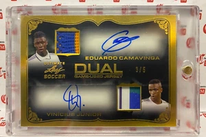 Vinicius Junior / Eduardo Camavinga /5 DUAL AUTO GAME-USED JERSEY 2022 Leaf SSP - Picture 1 of 4
