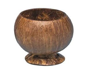 Tropical Sun Hawaiian Luau Party Real Authentic Coconut Cup on Base, Brown - Picture 1 of 1