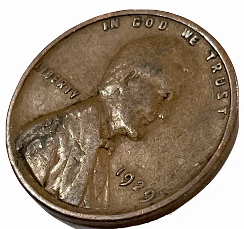 1929 Lincoln Wheat Cent Obverse Lamination Error Planchet Peel KM a132 Lot A7-38 Cover