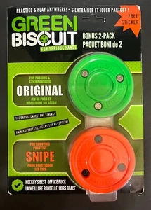 Green Biscuit Hockey Pucks Confezione da 2, Originali, Off Ice Hockey NUOVO - Foto 1 di 2
