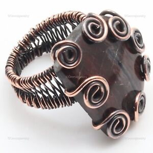 Wood Jasper Gemstone Wire Wrap Ring Size 7 Handcrafted Copper Ethnic Jewelry