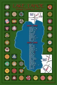 ⭐ VINTAGE Lake Tahoe Nevada casino old locations on my large map 20" X 30" - Picture 1 of 4