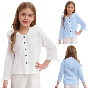 Kids Girls Coat Party Bolero Hooded Button Closure Floral Printed Ruffled Casual - Picture 1 of 28
