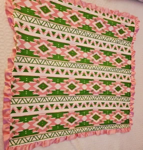 Pink White Green Baby Blanket with Satin Trim Minky Dots on Pink Side Very Soft! - Picture 1 of 5