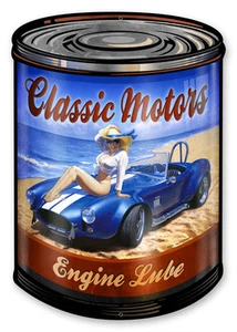 Classic Motors - Letrero de metal vintage, PINUP, NO FIRMADO por Greg Hildebrandt - Imagen 1 de 3