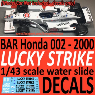 Colección de coches de Fórmula 1 LUCKY STRIKE BAR Honda 002 2000 Villeneuve CALCOMANÍAS 1:43 Foto 1 de 4