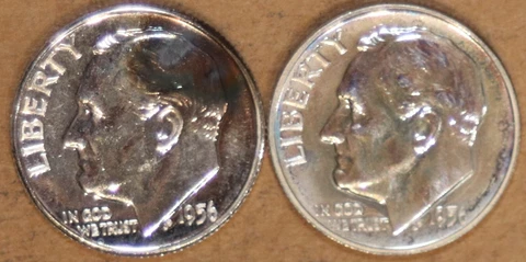 Two 1956-P Roosevelt Dimes - Proof - #2356B FREE SHIPPING Cover