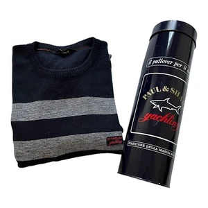 Maglione Paul & Shark 60% lana uomo XL blu a righe girocollo manica lunga Made in Italy - Foto 1 di 17