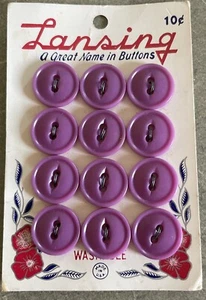 Card Of 12 Vintage Lansing Lavendar Purple Buttons USA - Picture 1 of 3